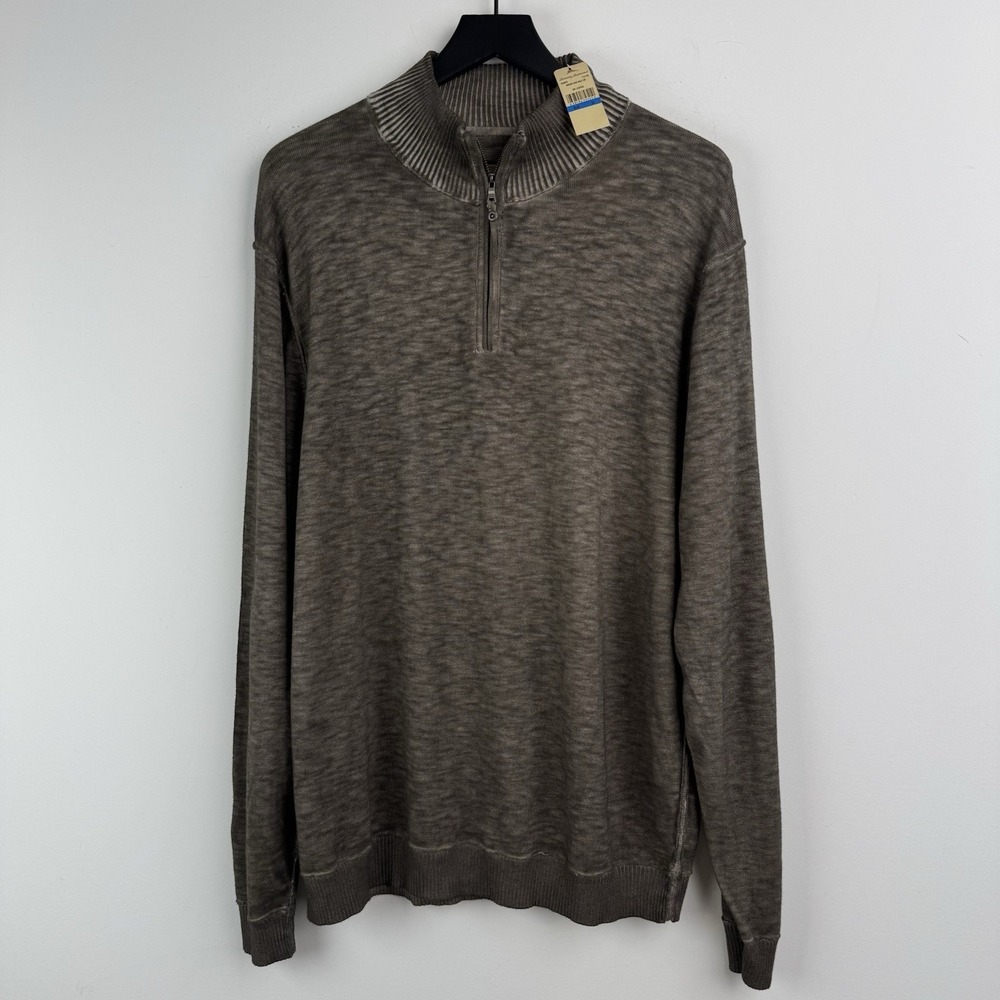 Vintage Tommy Bahama Jeans Sweater Mens XL Tall Brown Half Zip Long Sleeve NEW